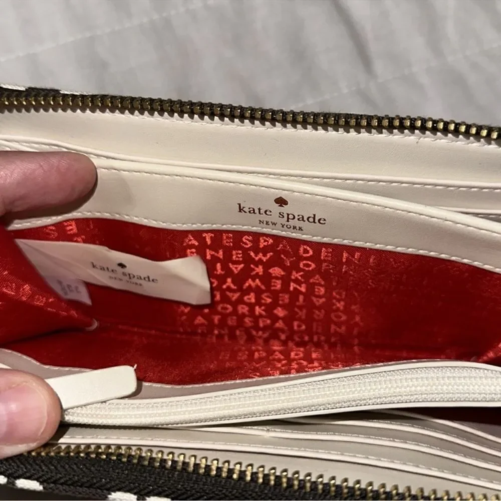 kate spade Brown Ivory Spade Print Red Brown Stripe Wallet